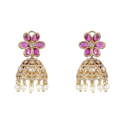 Designer Ruby & Pearl Studded Kundan Choker Necklace Set with Jhumka Earrings for Women - Auraa Trends - Necklace Set -  - Auraa Trends - "Traditional gold - plated ruby and pearl studded Kundan choker necklace set with jhumka earrings for women – ideal for weddings and festive occasions"