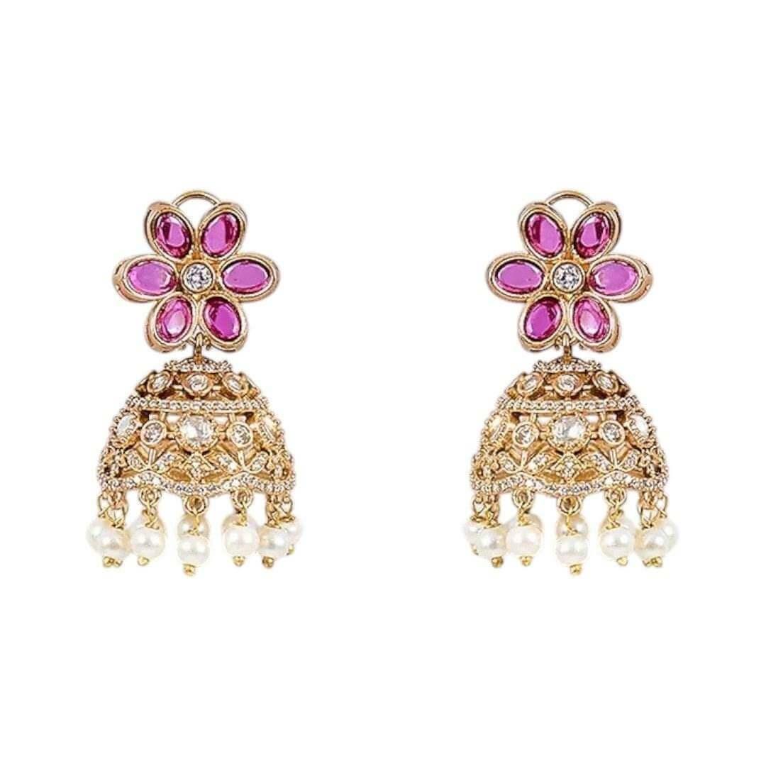 Designer Ruby & Pearl Studded Kundan Choker Necklace Set with Jhumka Earrings for Women - Auraa Trends