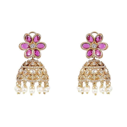 Designer Ruby & Pearl Studded Kundan Choker Necklace Set with Jhumka Earrings for Women - Auraa Trends