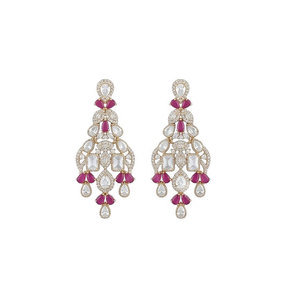 Ruby and CZ bridal choker necklace set with matching drop earrings