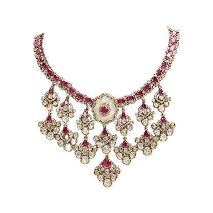 Kundan Bridal Bib Necklace Set with Ruby Stones