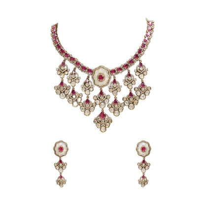 Kundan Bridal Bib Necklace Set with Ruby Stones