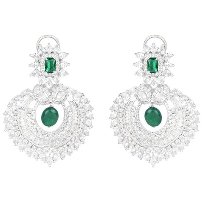 Diamonte Chandlier Earring with Green Semi Precious Stone - Auraa Trends - Chandelier Earrings - American Diamond
