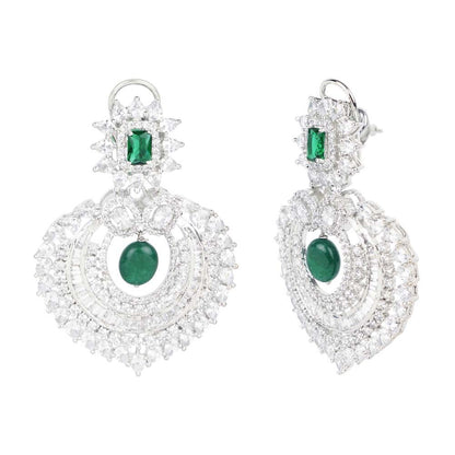 Diamonte Chandlier Earring with Green Semi Precious Stone - Auraa Trends - Chandelier Earrings - American Diamond