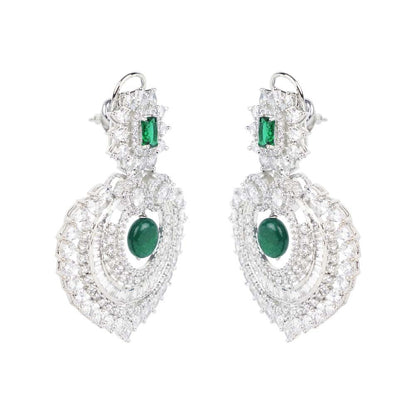 Diamonte Chandlier Earring with Green Semi Precious Stone - Auraa Trends - Chandelier Earrings - American Diamond