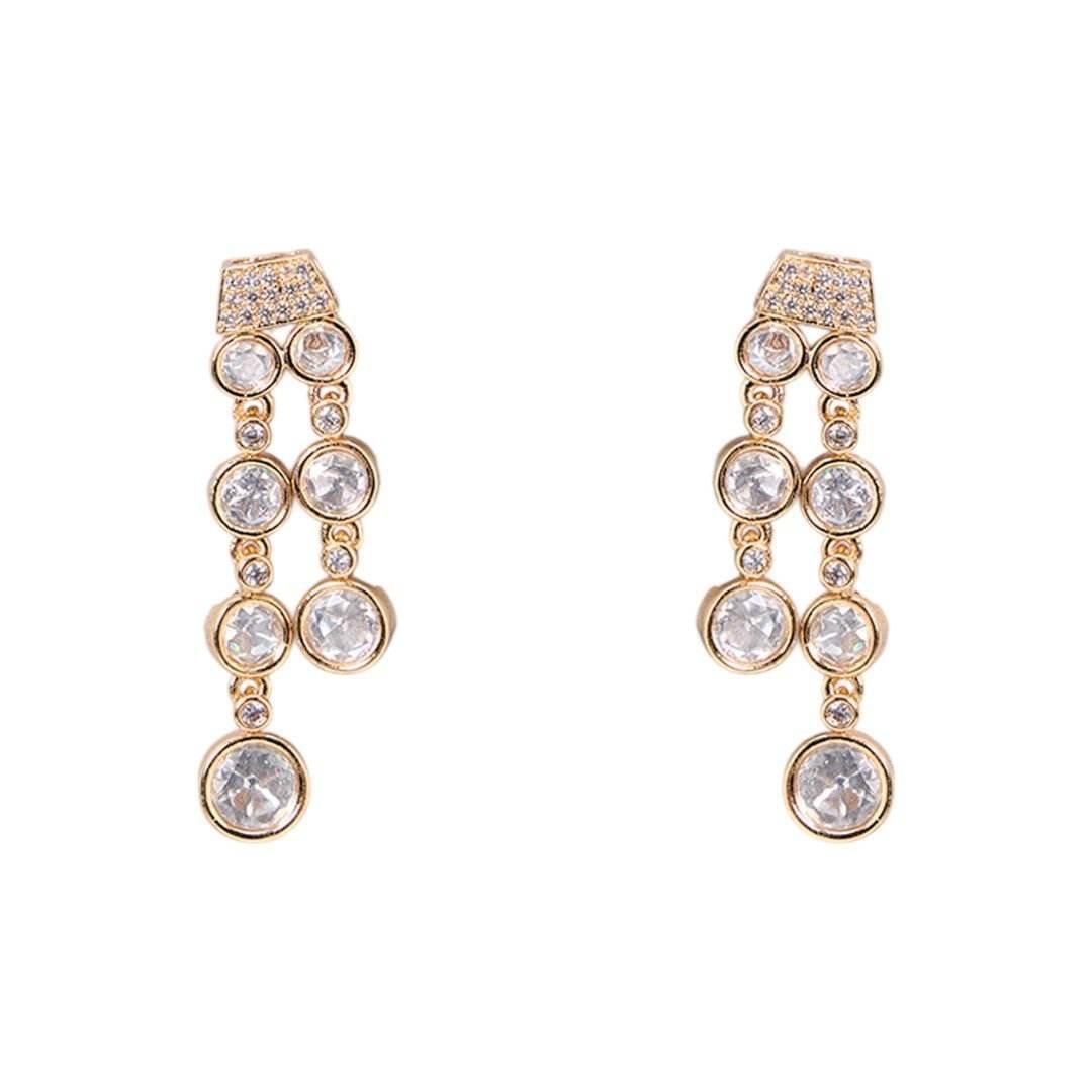 Double-Strand Gold-Plated Kundan Necklace Set with Drop Earrings - Auraa Trends