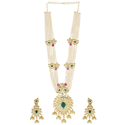 Bedazzling Kundan Necklace Set with Red and Green Meena