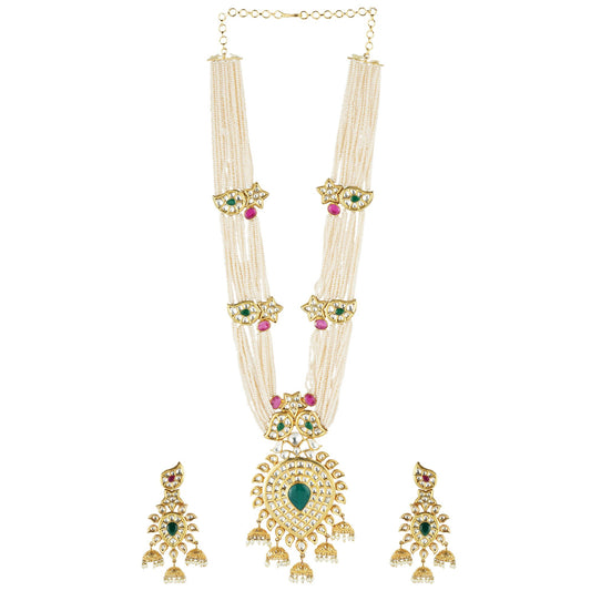 Bedazzling Kundan Necklace Set with Red and Green Meena