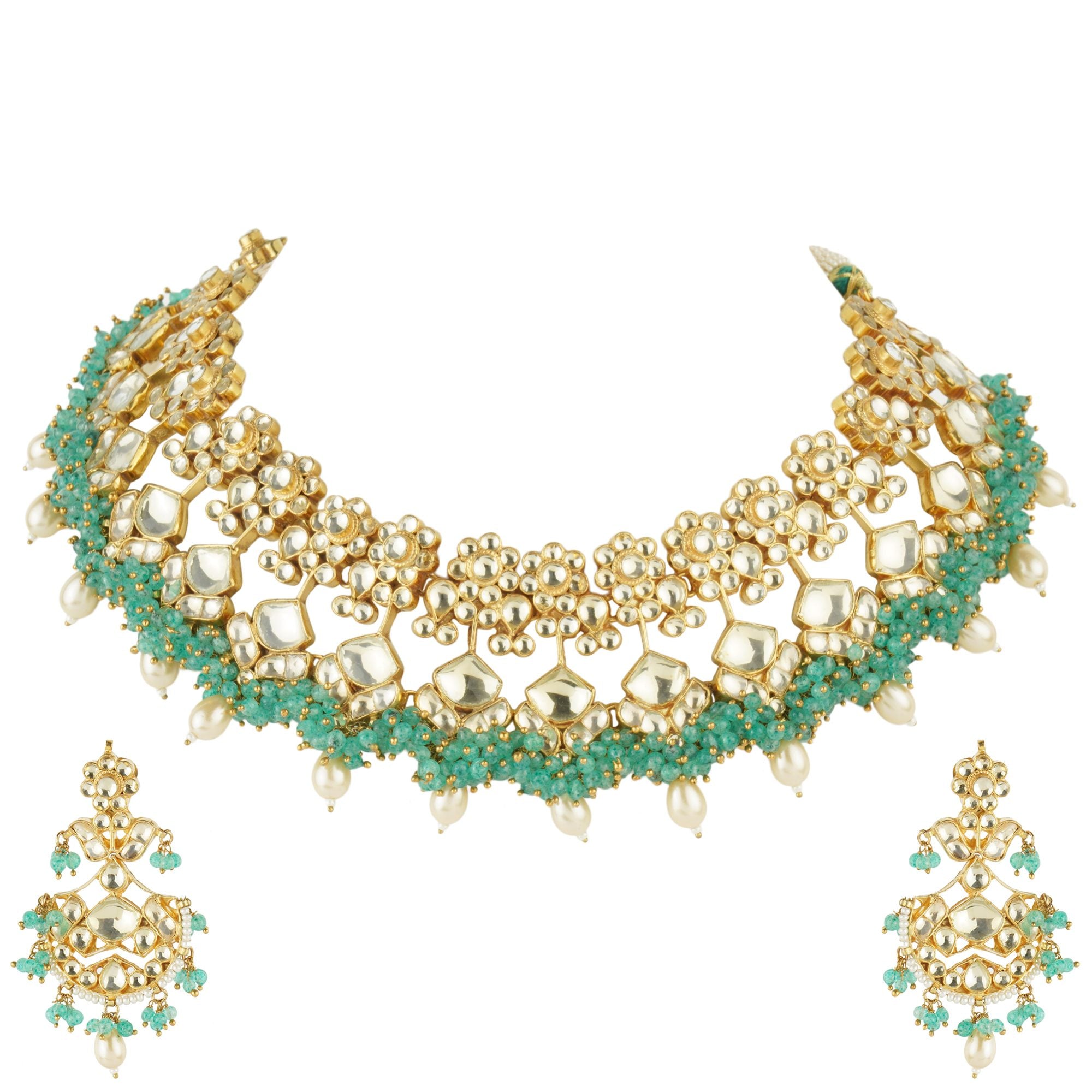 Noble Kundan Necklace Set with Green Embelishments