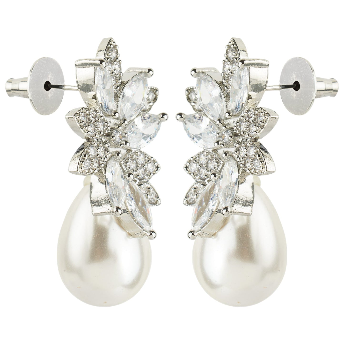 Magnificent Diamonte Pearl and Flower Stud Earring