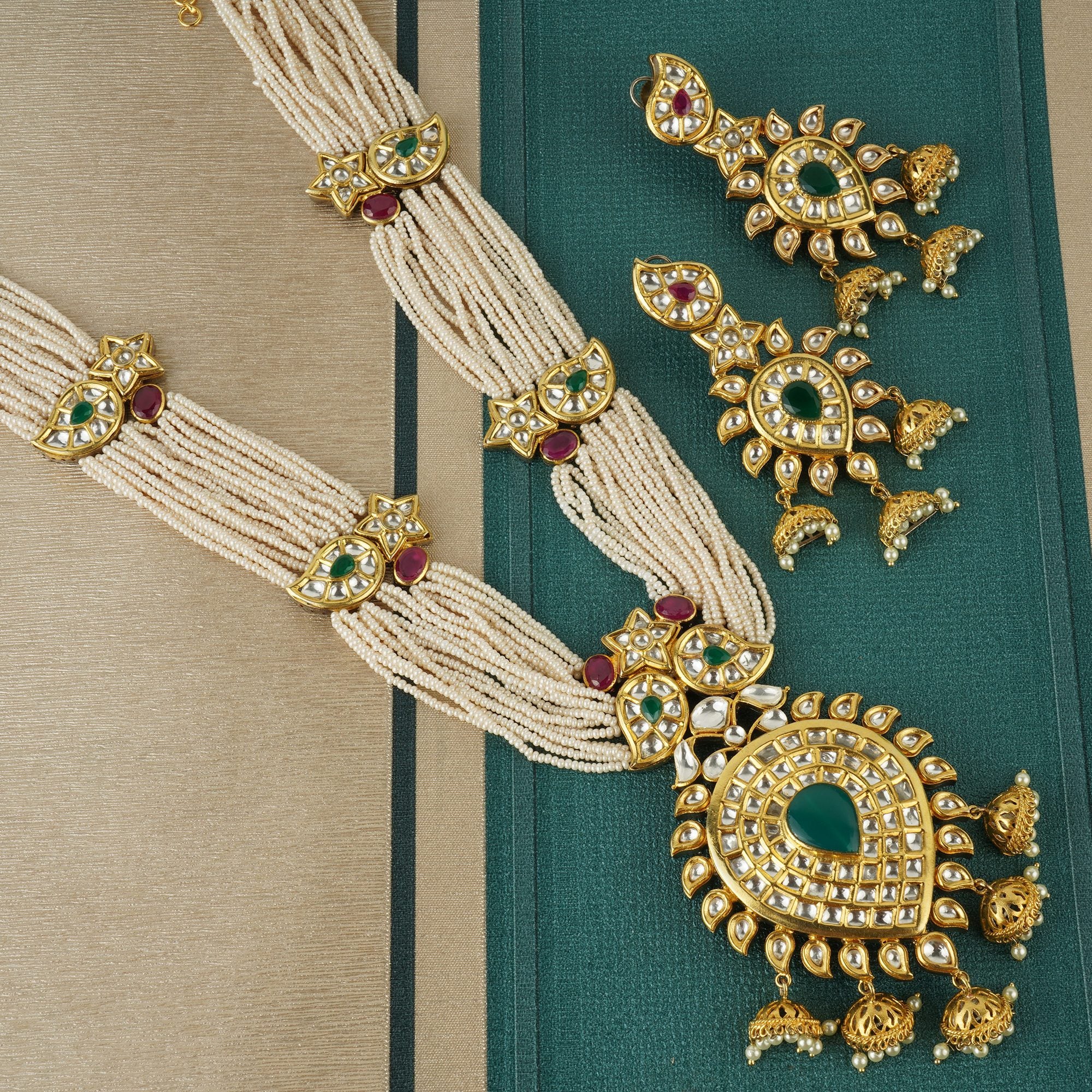 Bedazzling Kundan Necklace Set with Red and Green Meena