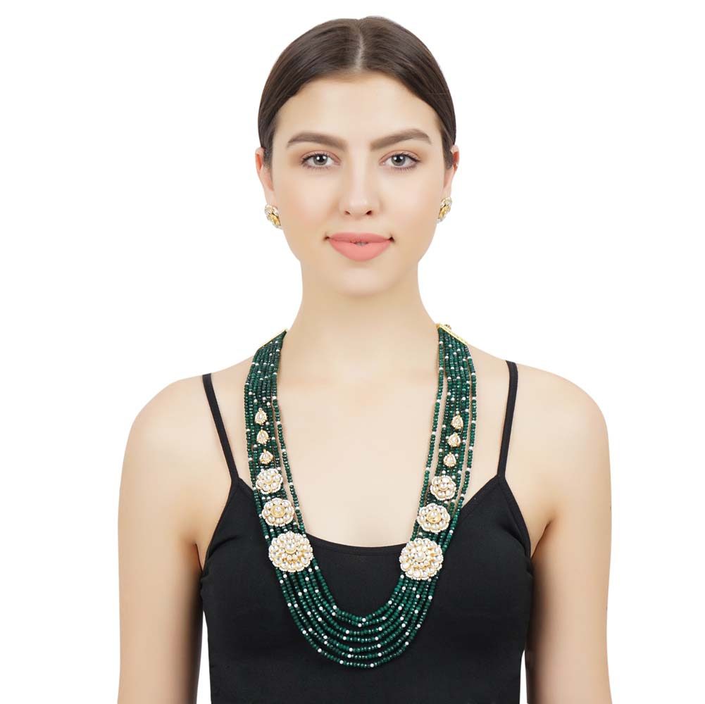 Green Semi Precious Haar with kundan motifs and earrings