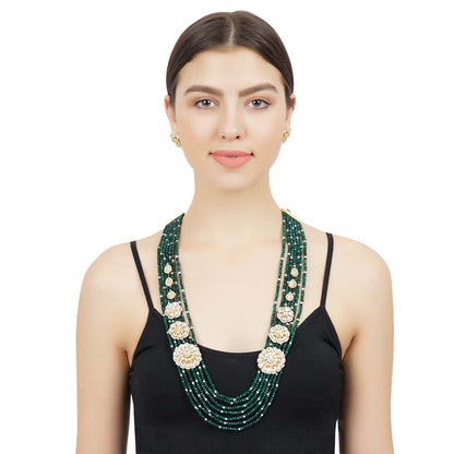 Green Semi Precious Haar with kundan motifs and earrings