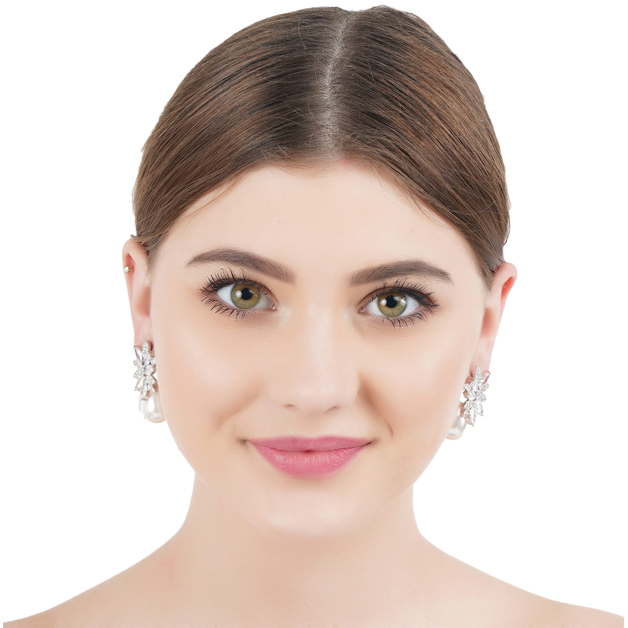 Magnificent Diamonte Pearl and Flower Stud Earring
