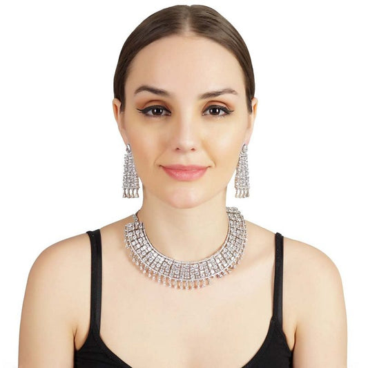 Opalescent Diamonte Necklace set in White Rhodium Polish