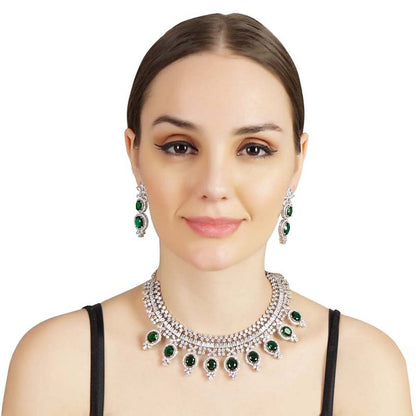Diamonte Necklace Set with Green Semi Precious Emebelishments