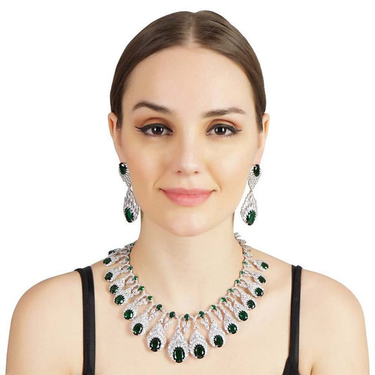 Glamorous Green Necklace Set with Semi Precious Diamonds