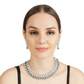 Load image into Gallery viewer, Tantalizing Diamonte Necklace Set with Green Semi Precious Emebelishments
