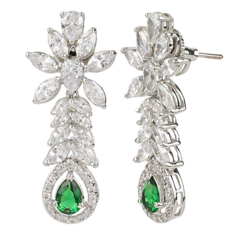 Tantalizing Diamonte Necklace Set with Green Semi Precious Emebelishments
