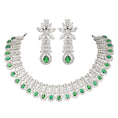 Load image into Gallery viewer, Tantalizing Diamonte Necklace Set with Green Semi Precious Emebelishments
