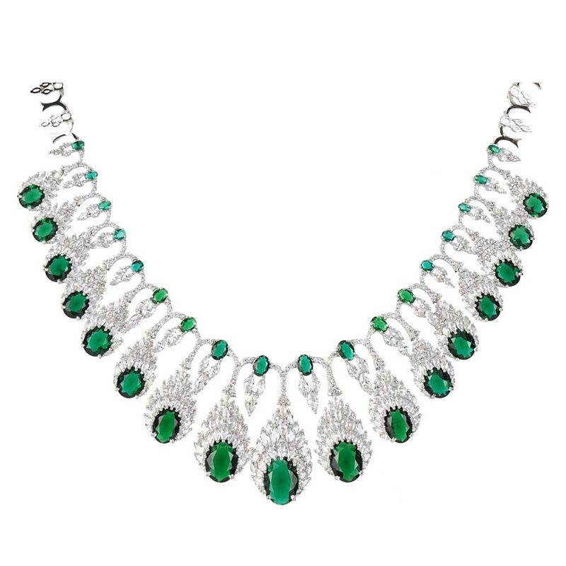 Glamorous Green Necklace Set with Semi Precious Diamonds