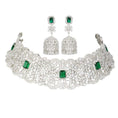 Load image into Gallery viewer, Resplendent Green Necklace Set with Semi Precious Diamonds
