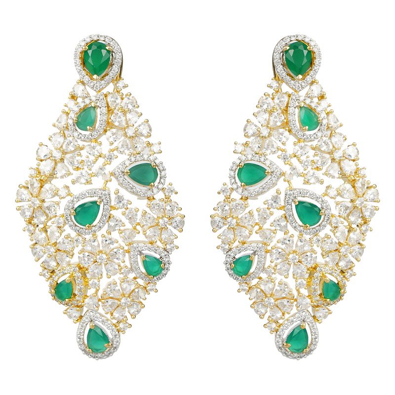 Diamonte Earring witn green semi precious stone drops