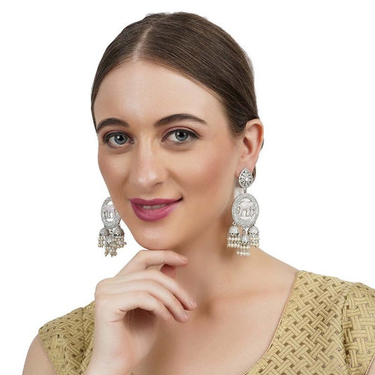 Diamonte Elephant Motif Earring with Multi Jhumki drops