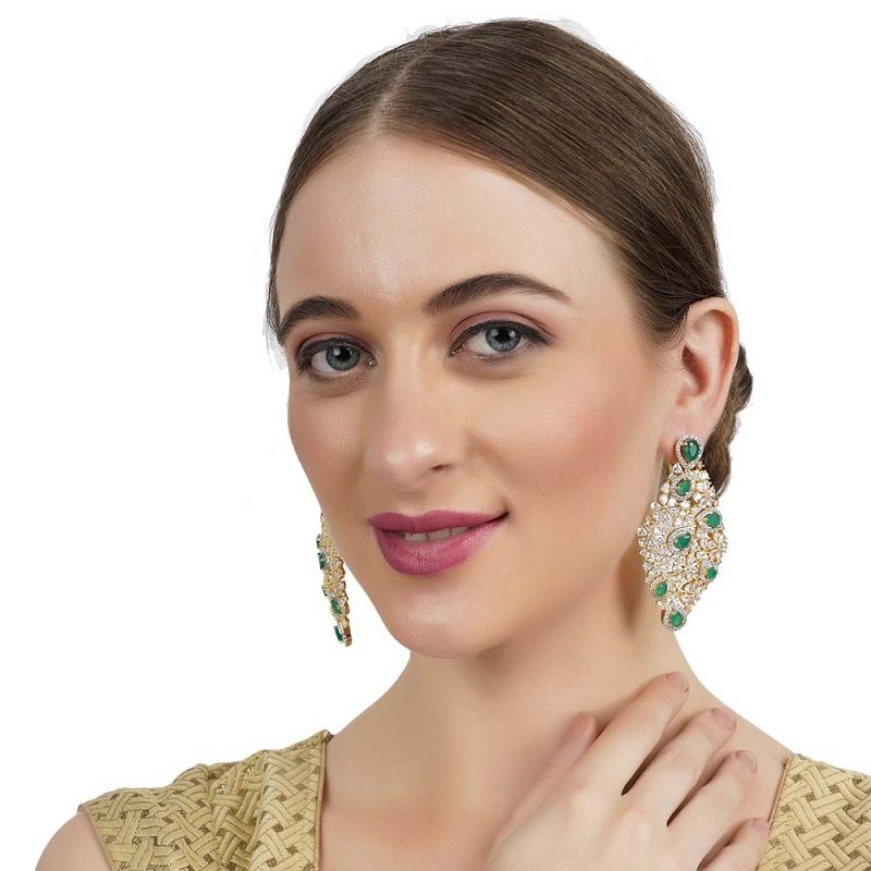 Diamonte Earring witn green semi precious stone drops