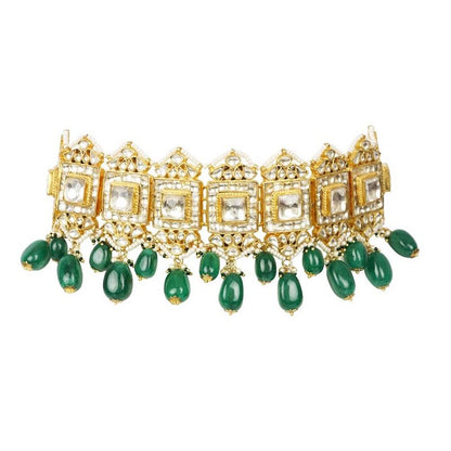 Kundan Necklace Set with Green Semi Precious Drops