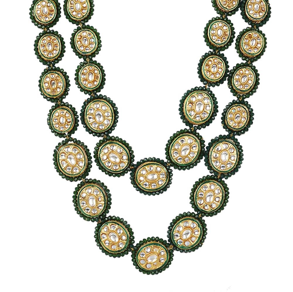 Kundan Green Double line Haar with Earrings