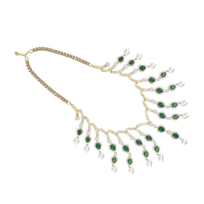 Stunning Diamonte Necklace Set white Green Semi Precious Stone Drops