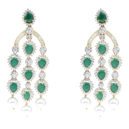 Stunning Diamonte Necklace Set white Green Semi Precious Stone Drops