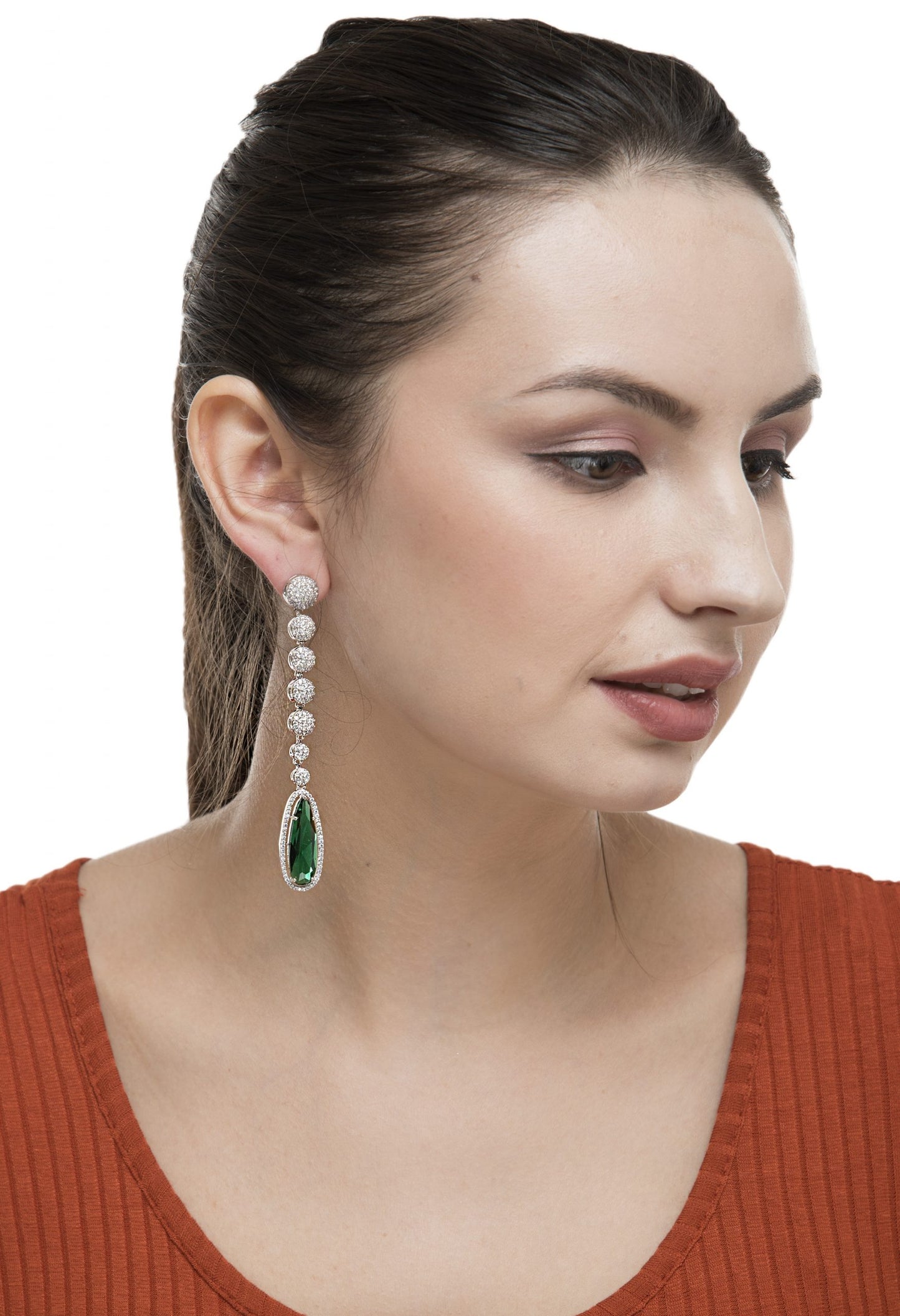 Diamonte Green Drop Earring