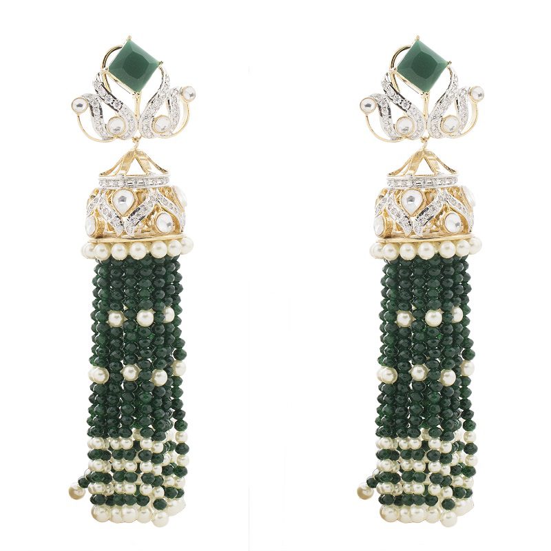 Elegant Diamonte Green and White Jhumka Earring