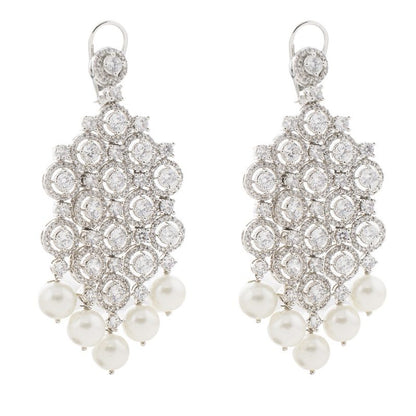 Aristocratic Diamonte Chaandlier Earring with Pearl Drops