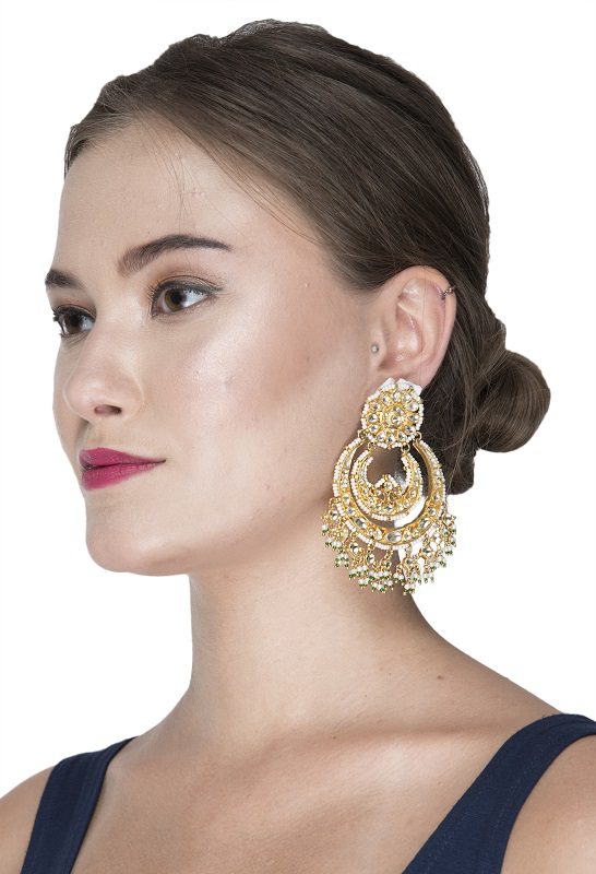 Sparkling Kundan Chaandbali Earrings