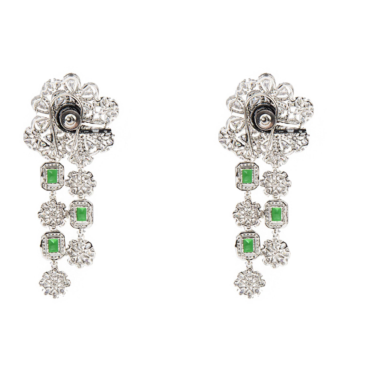 Exquisite Earrings in White and Green Semi Precious Stone finish