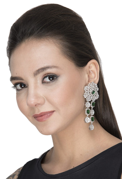 Exquisite Earrings in White and Green Semi Precious Stone finish