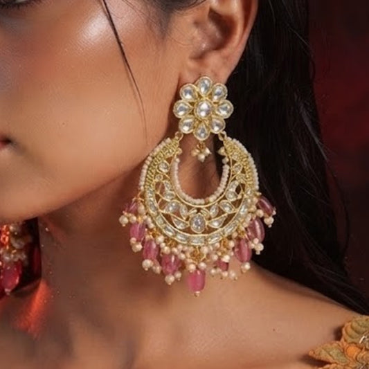 Gold Polish Pearl Drop Earrings for Women