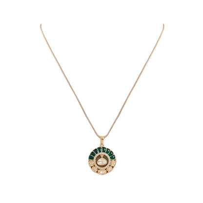 Emerald Green Polki Diamond Pendant Necklace & Earring Set