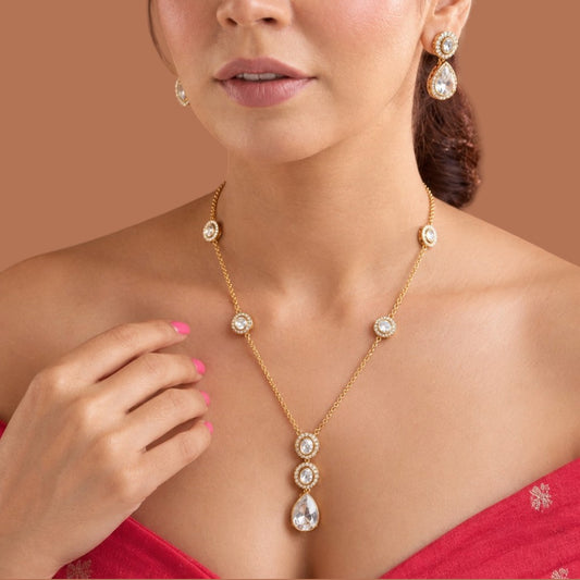 American Diamond teardrop pendant necklace set with earrings