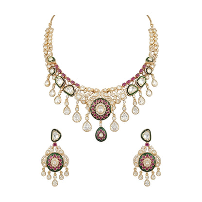 Bridal Polki-Style Necklace Set with Teardrop Drops