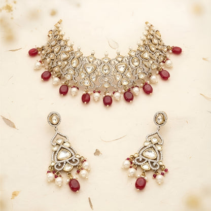 Polki Kundan Bridal Choker Set with Ruby Red Drops