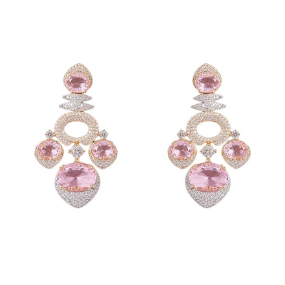 Pink CZ and Gold-Plated Stone Choker Necklace Set with Matching Earrings for Women