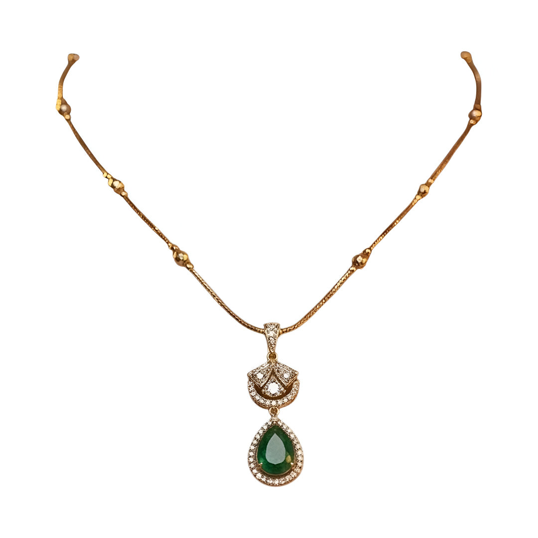 Gold-Plated Emerald Green Teardrop Crystal Pendant Necklace Set with Matching Earrings for Women