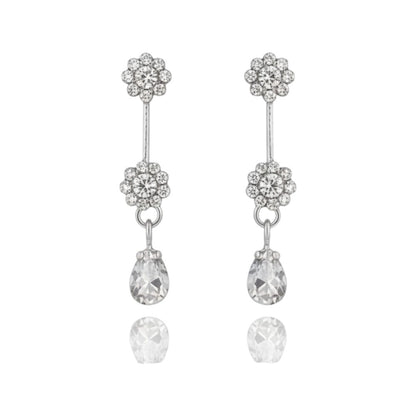 Elegant floral necklace set with matching earrings, silver-plated with crystal details.