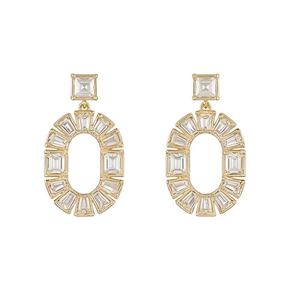 Gold-Plated Geometric Crystal Statement Necklace Set with Matching Earrings for Women