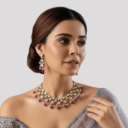 Gold-Plated Kundan Necklace Set With Earrings