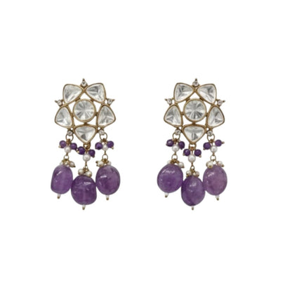 Elegant kundan choker necklace set with amethyst stones and pearl detailing, perfect for weddings and festive occasions.